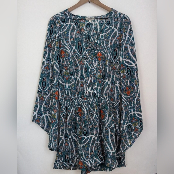 UMGEE* boho western hippy chic lined shorts jumpsuit asymmetric bell sleeve - Picture 3 of 17